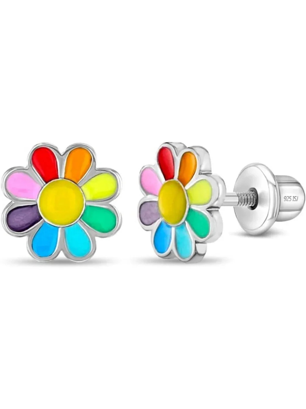 Colorful Rainbow Enamel Daisy Flower Earrings for Kids - Fun Jewelry Accessory